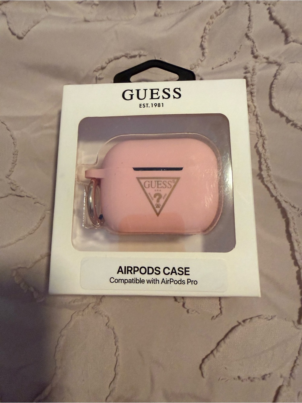 GUESS Pink Silicone AirPods Pro Case with Gold Logo